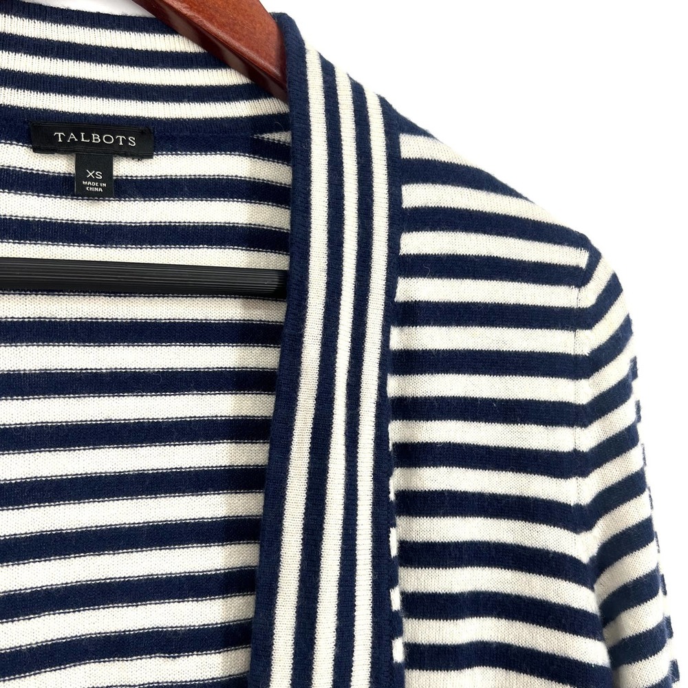 Talbots Lambswool Womens Size XS Navy Blue Open Front Sweater Blouse Shirt Top - Picture 3 of 7